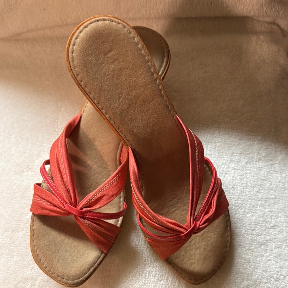 Tan and Coral Sandals with Knotted Straps